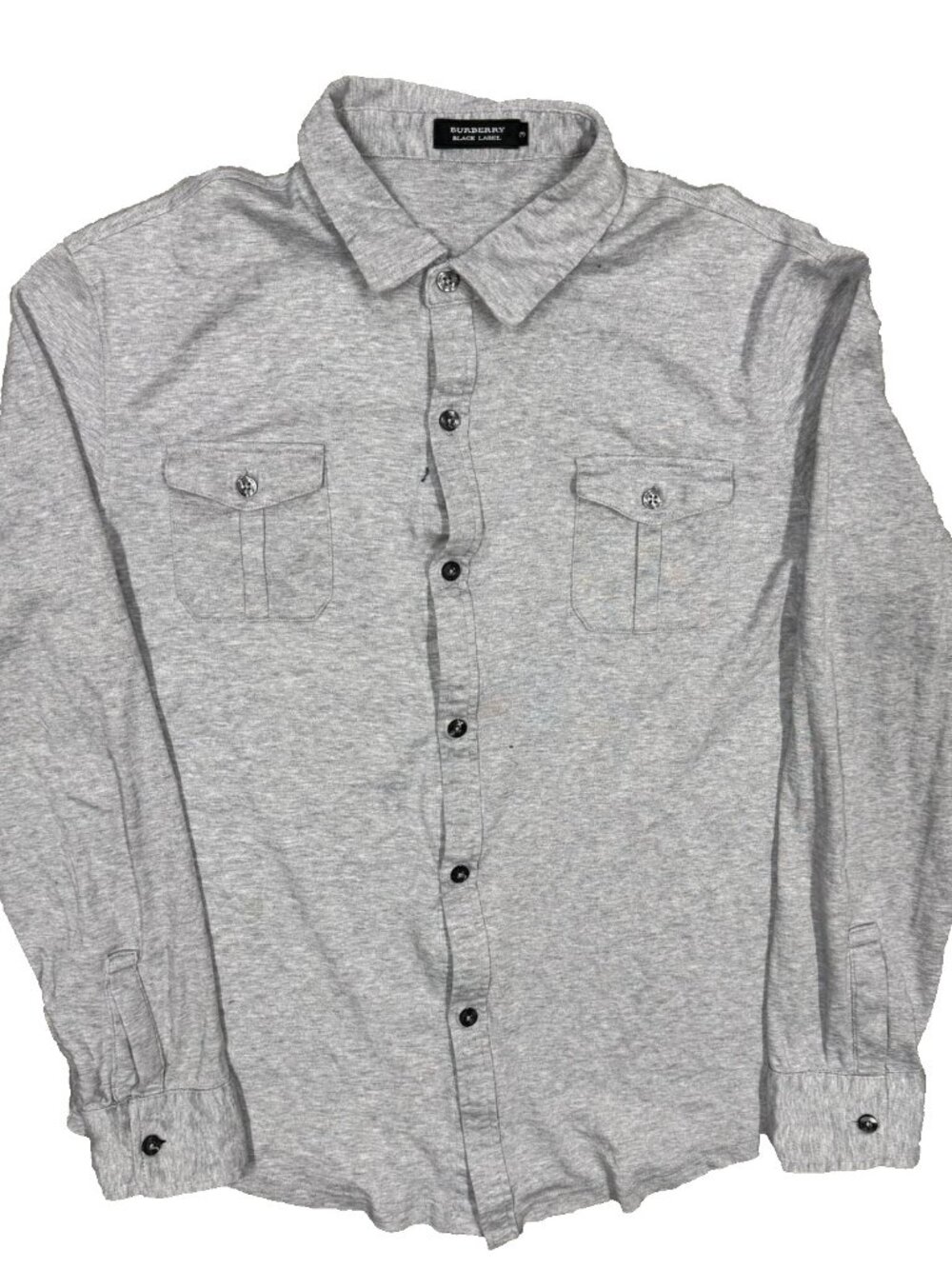 Burberry Black Label Womens Jersey Cotton Shirt Button Up Flip Cuffs Grey Small